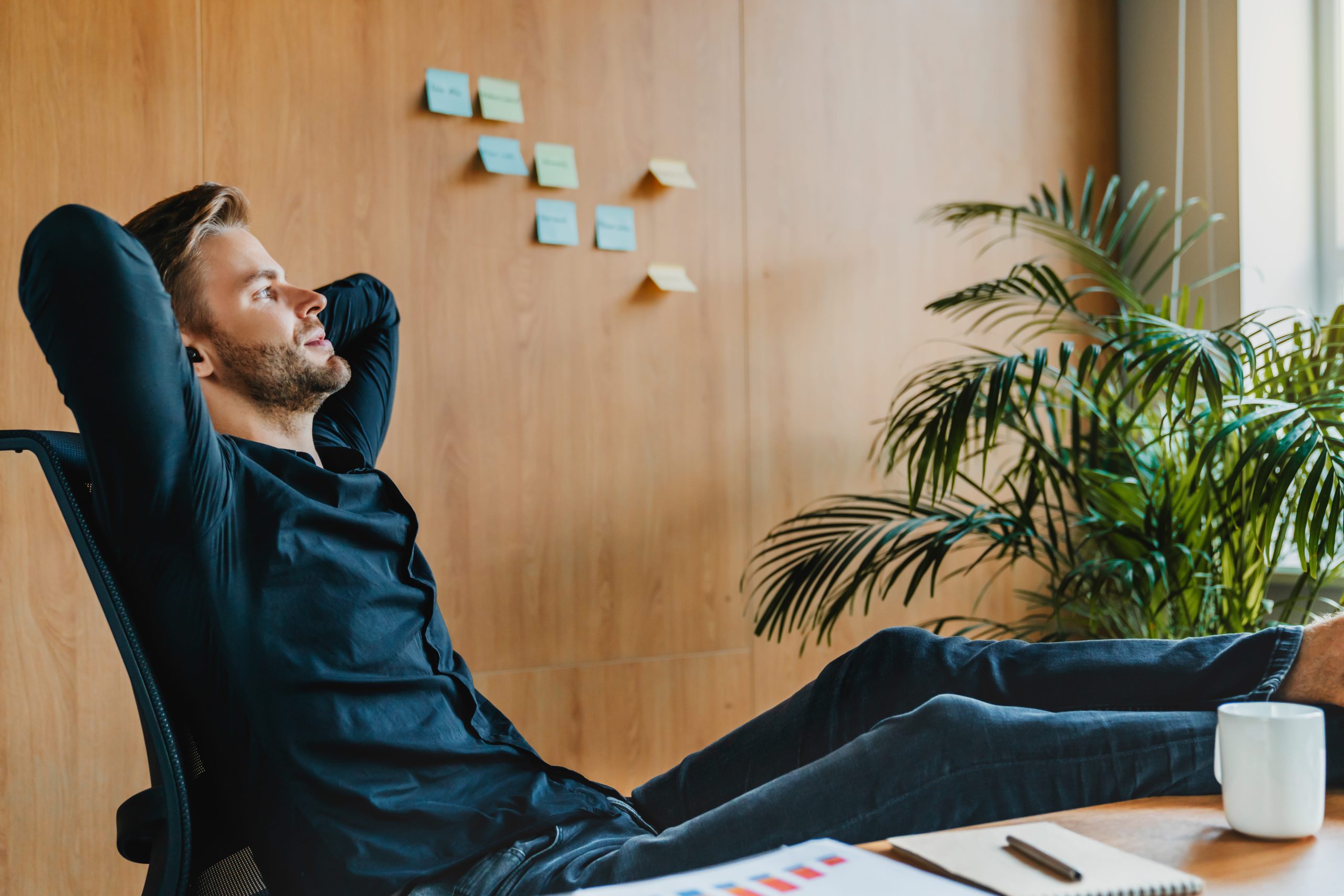 Landlord relaxing and listening to music